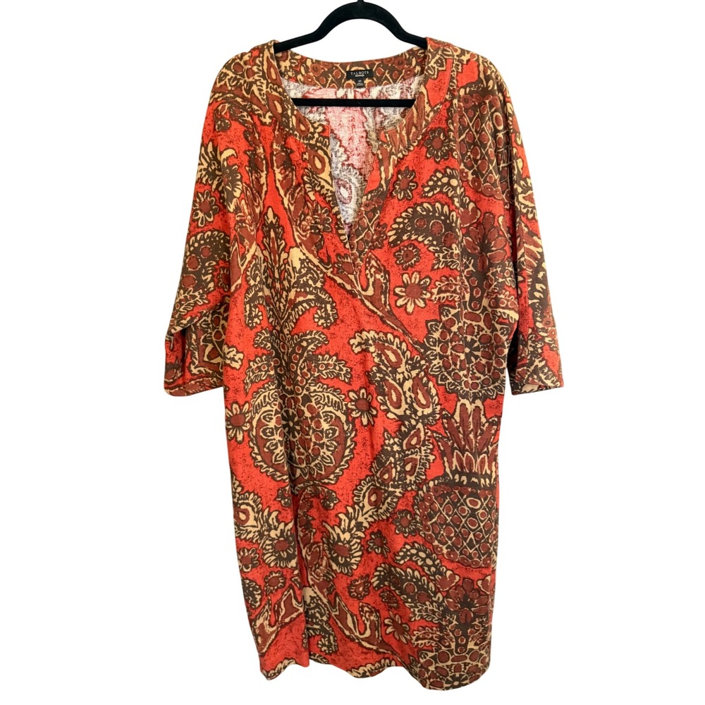 Talbots Linen Cotton‎  Tunic Dress Women 20 Orange Floral Paisley Summer